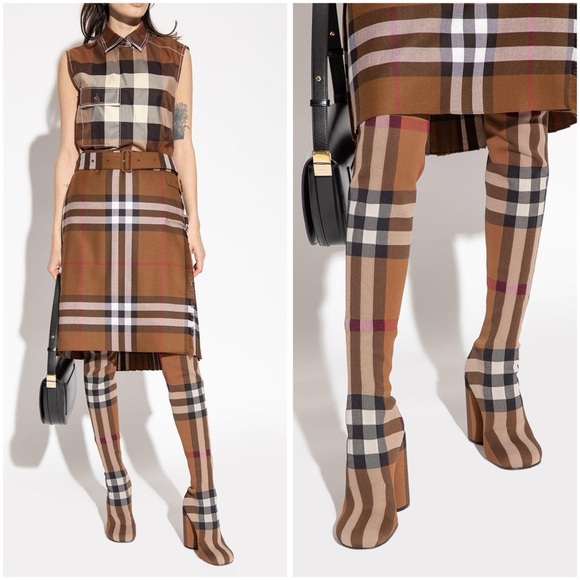 New Burberry - Checked over-the-knee boots $2,690 37 - Picture 4 of 12
